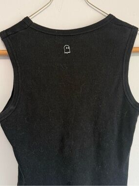 LONELY GHOST Black Ribbed Tank with White Logo